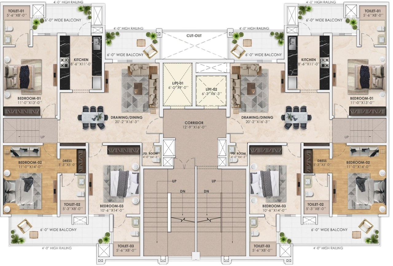 Upper pent house 3 bhk